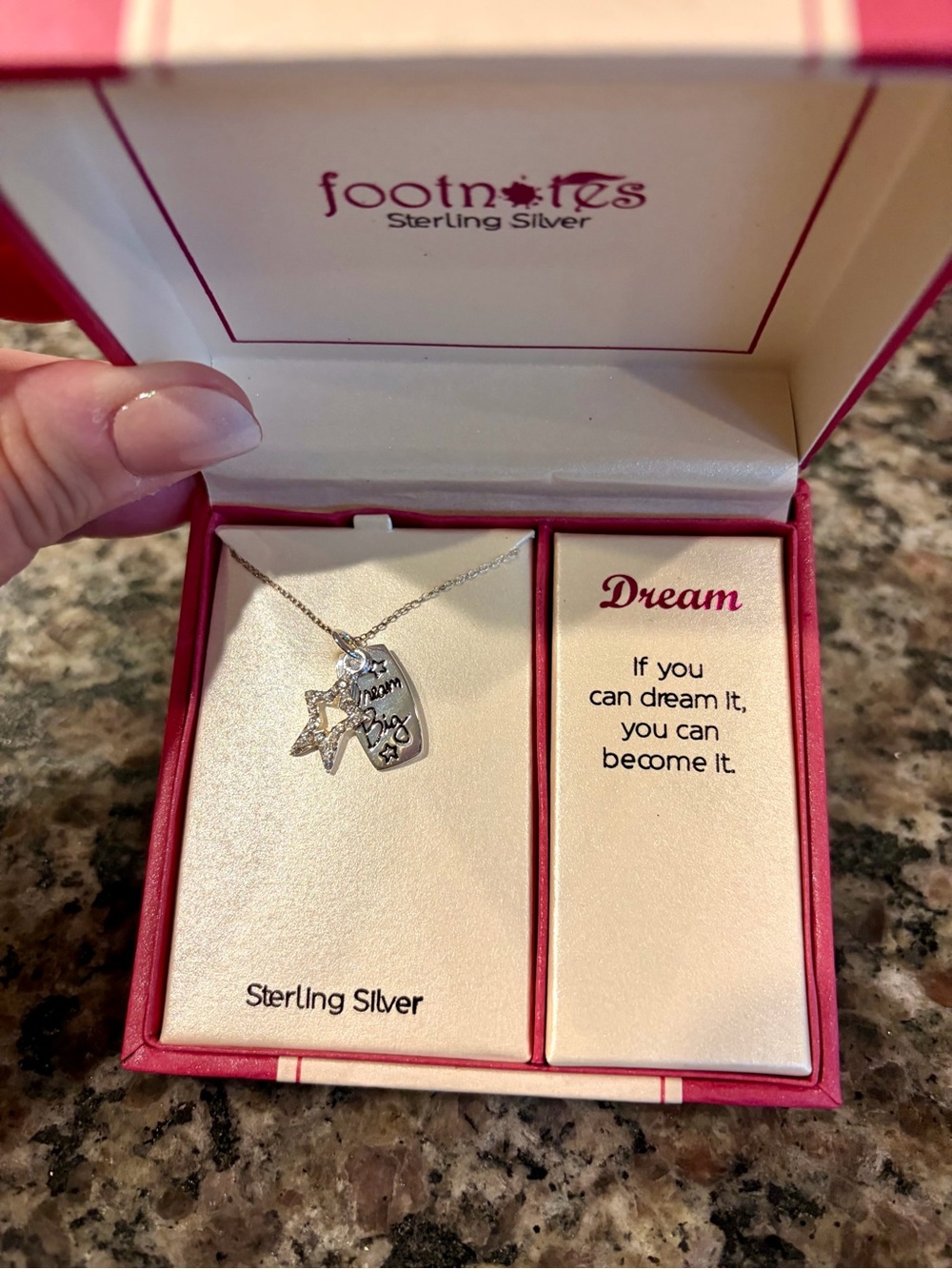 Sterling Silver 'Dream' Star & Tag Necklace in Silver